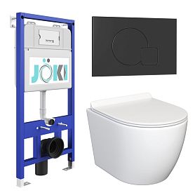 Комплект: JOKI Инсталляция JK01150+Кнопка JK023543BM черный+Stella JK1061016 белый унитаз - фото 1