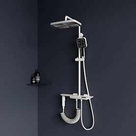 Душевая стойка RGW Shower Panels SP-35 W, с верхним душем, термостатическим смесителем, цвет белый - фото 1