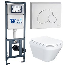 Комплект: Weltwasser Инсталляция Mar 410+Кнопка Mar 410 RD GL-WT белый+Ventus JK7011055 белый унитаз - фото 1
