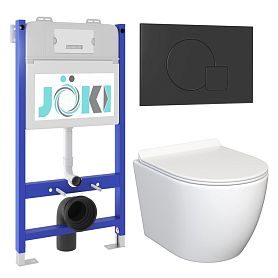 Комплект: JOKI Инсталляция JK03351+Кнопка JK023543BM черный+Stella JK1061016 унитаз белый - фото 1