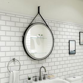Зеркало Art & Max Milan Nero 80x80, на кожаном ремне, с подсветкой и диммером, цвет черный - фото 1