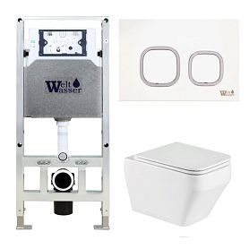 Комплект Weltwasser 10000011665 унитаза Hofbach 041 GL-WT с сиденьем микролифт и инсталляции Amberg 506 ST с белой кнопкой Amberg RD-WT - фото 1