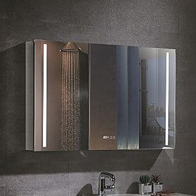 Шкаф-зеркало Esbano ES-2408 100x70, LED-подсветка, часы, увеличение, розетка, инфракрасный выключатель - фото 1