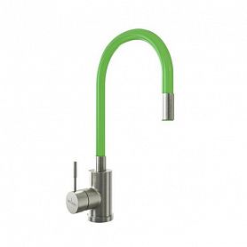 Смеситель Mixline MLSS-0325 для кухни, нержавеющая сталь, цвет сатин / зеленый - фото 1