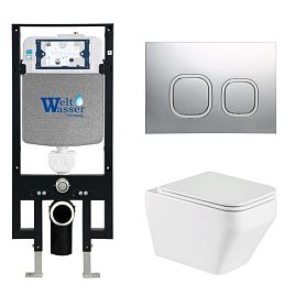 Комплект Weltwasser 10000011648 унитаза Hofbach 041 GL-WT с сиденьем микролифт и инсталляции Amberg 497 с кнопкой Amberg RD-CR хром - фото 1