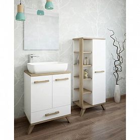 Мебель для ванной Sanflor Ингрид 60, с раковиной Plaza 55, цвет белый матовый / вяз швейцарский - фото 1
