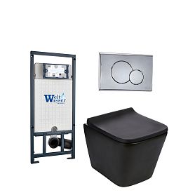 Комплект Weltwasser 10000010545 унитаза Gelbach 041 MT-BL с сиденьем микролифт и инсталляции Marberg 507 с кнопкой Mar 507 RD-CR хром - фото 1