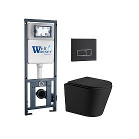 Комплект Weltwasser 10000011078 унитаза Salzbach 041 MT-BL с сиденьем микролифт и инсталляции Marberg 410 с черной кнопкой Mar 410 SE MT-BL - фото 1