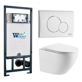 Комплект Weltwasser 10000011315 унитаза Merzbach 043 GL-WT с сиденьем микролифт и инсталляции Marberg 507 с белой кнопкой Marberg 507 RD GL-WT - фото 1