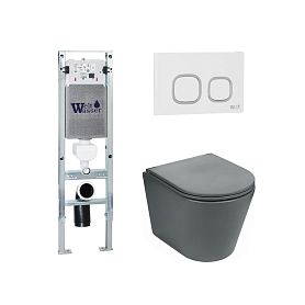 Комплект Weltwasser 10000011565 унитаза Salzbach 043 MT-GR с сиденьем микролифт и инсталляции Amberg 350 ST с белой кнопкой Amberg RD-WT - фото 1