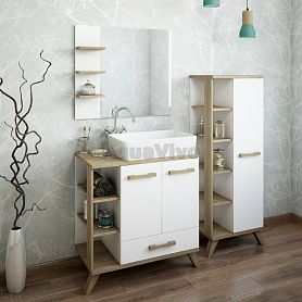 Мебель для ванной Sanflor Ингрид 80, под раковину Олимпия 56, цвет белый матовый / вяз швейцарский - фото 1