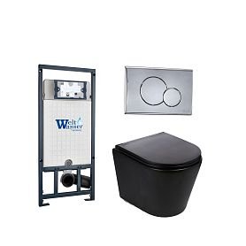 Комплект Weltwasser 10000011080 унитаза Salzbach 041 MT-BL с сиденьем микролифт и инсталляции Marberg 507 с кнопкой Mar 507 RD-CR хром - фото 1