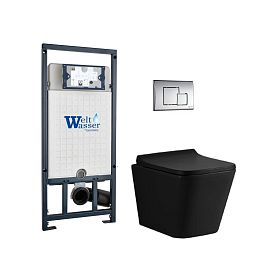 Комплект Weltwasser 10000010548 унитаза Gelbach 041 MT-BL с сиденьем микролифт и инсталляции Marberg 507 с кнопкой Mar 507 SE-CR хром - фото 1