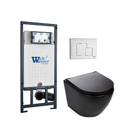 Комплект Weltwasser 10000011361 унитаза Merzbach 043 MT-BL с сиденьем микролифт и инсталляции Marberg 507 с белой кнопкой Mar 507 SE GL-WT - фото 1