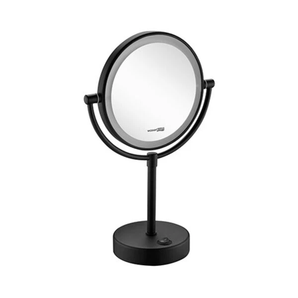 Косметическое зеркало WasserKRAFT K-1005BLACK, двухстороннее, с подсветкой, с 3-х кратным увеличением, цвет черный