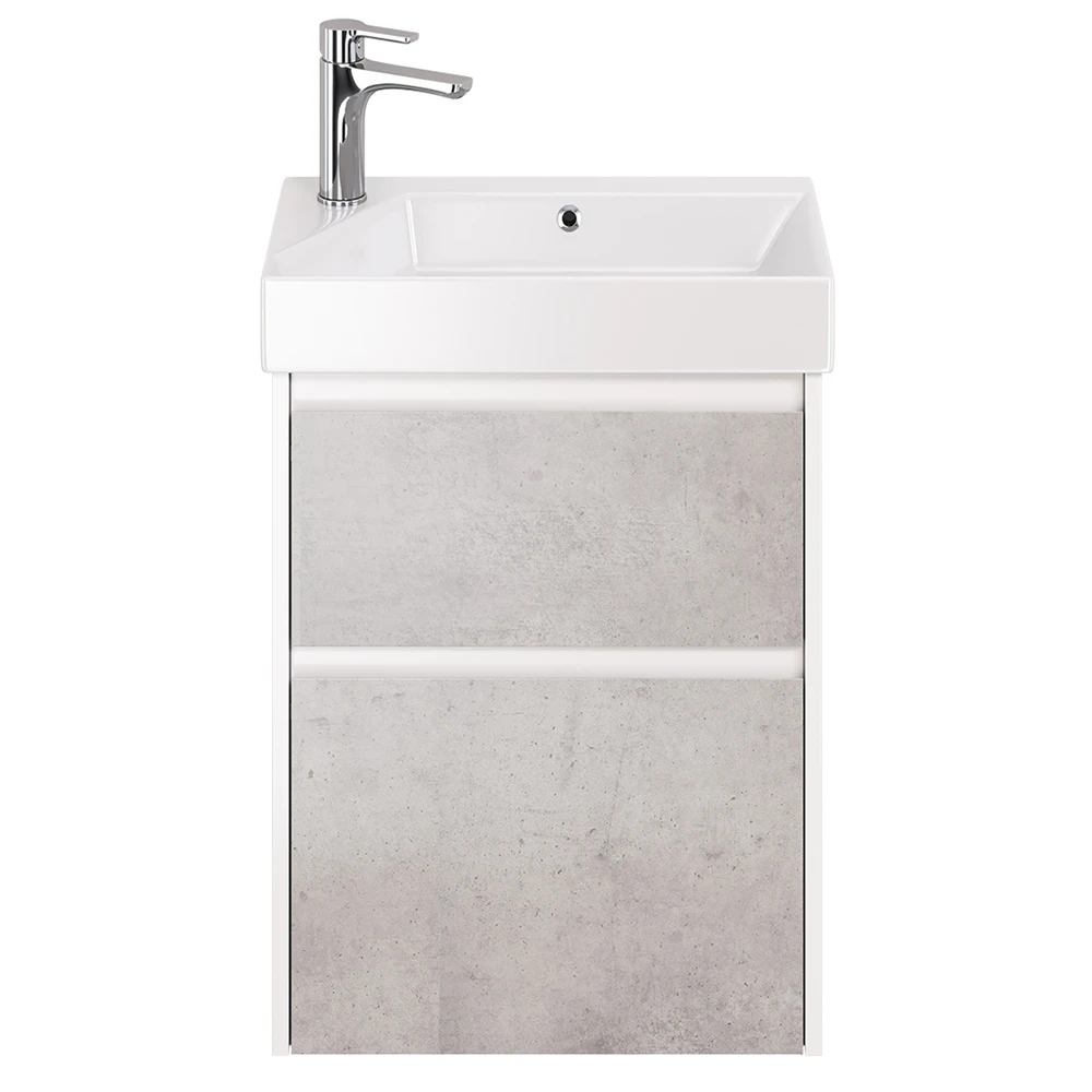 Мебель для ванной Dreja Slim 55, с 2 ящиками, цвет белый глянец / бетон