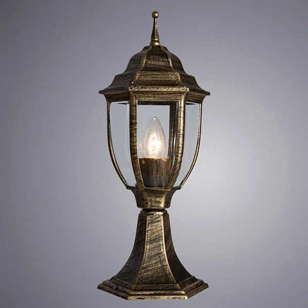 Наземный светильник Arte Lamp Pegasus A3151FN-1BN, арматура золото / черная, плафон стекло прозрачное, 16х16 см