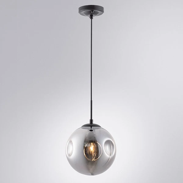 Подвесной светильник Arte Lamp Tureis A9920SP-1BK, арматура черная, плафон стекло дымчатое, 20х20 см