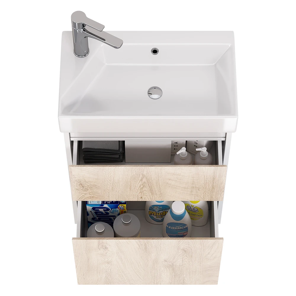 Мебель для ванной Dreja Slim 55, с 2 ящиками, цвет белый глянец / дуб кантри - фото 1