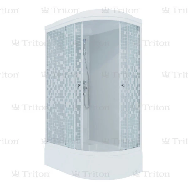 Душевая кабина Тритон Коралл 120x80 В, левая, стекло прозрачное с мозаикой, профиль белый - фото 1