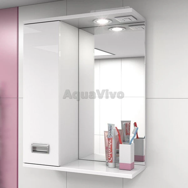 Шкаф-зеркало Какса-А Пикколо 60, левый, с подсветкой, цвет белый