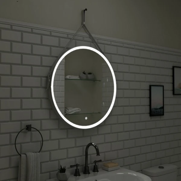 Зеркало Art & Max Milan 80x80, на кожаном ремне, с подсветкой и диммером, цвет белый - фото 1