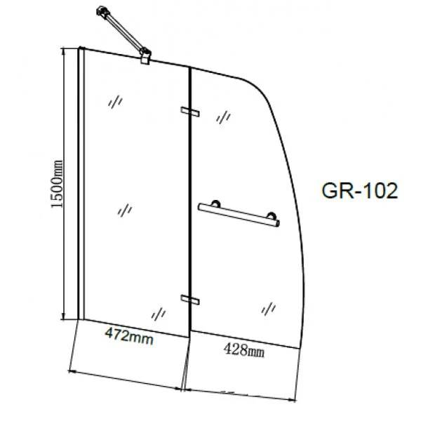 Шторка для ванны Grossman GR-102 90x150, с полотенцедержателем, стекло прозрачное, профиль хром - фото 1