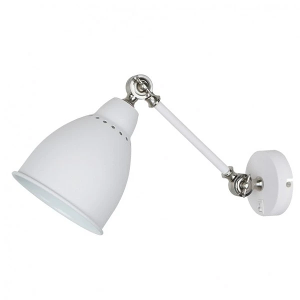 Бра Arte Lamp Braccio A2054AP-1WH, арматура белая / хром, плафон металл белый, 15х40 см