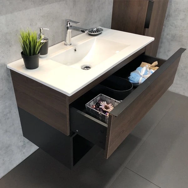 Мебель для ванной Comforty Франкфурт 90 с раковиной Quadro 90, цвет дуб шоколадно-коричневый