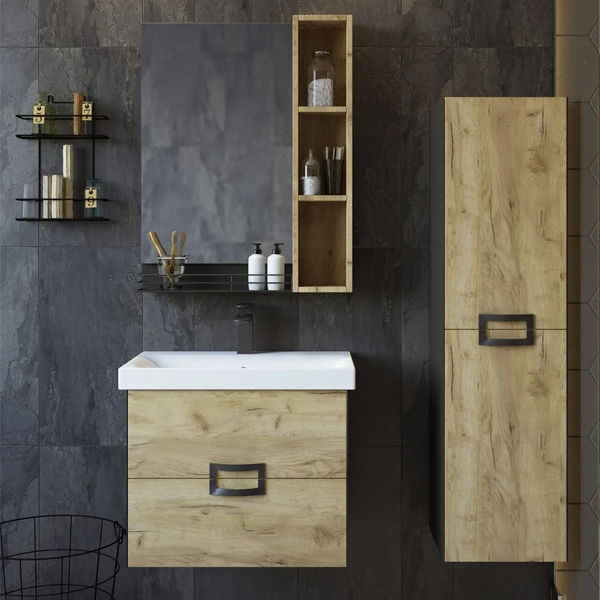 Мебель для ванной Sanflor Выборг 60, цвет черный / дуб крафт золотой