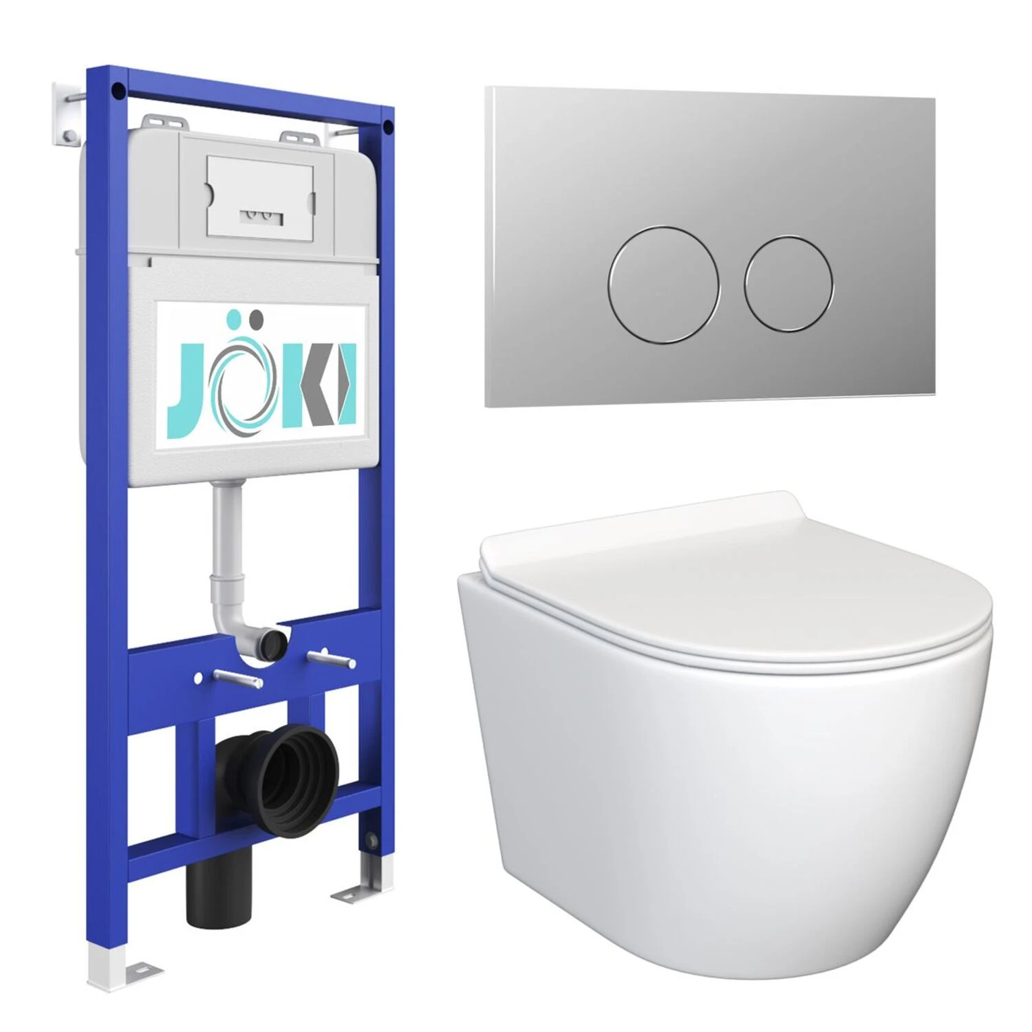 Комплект: JOKI Инсталляция JK01150+Кнопка JK102510CH хром+Stella JK1061016 белый унитаз