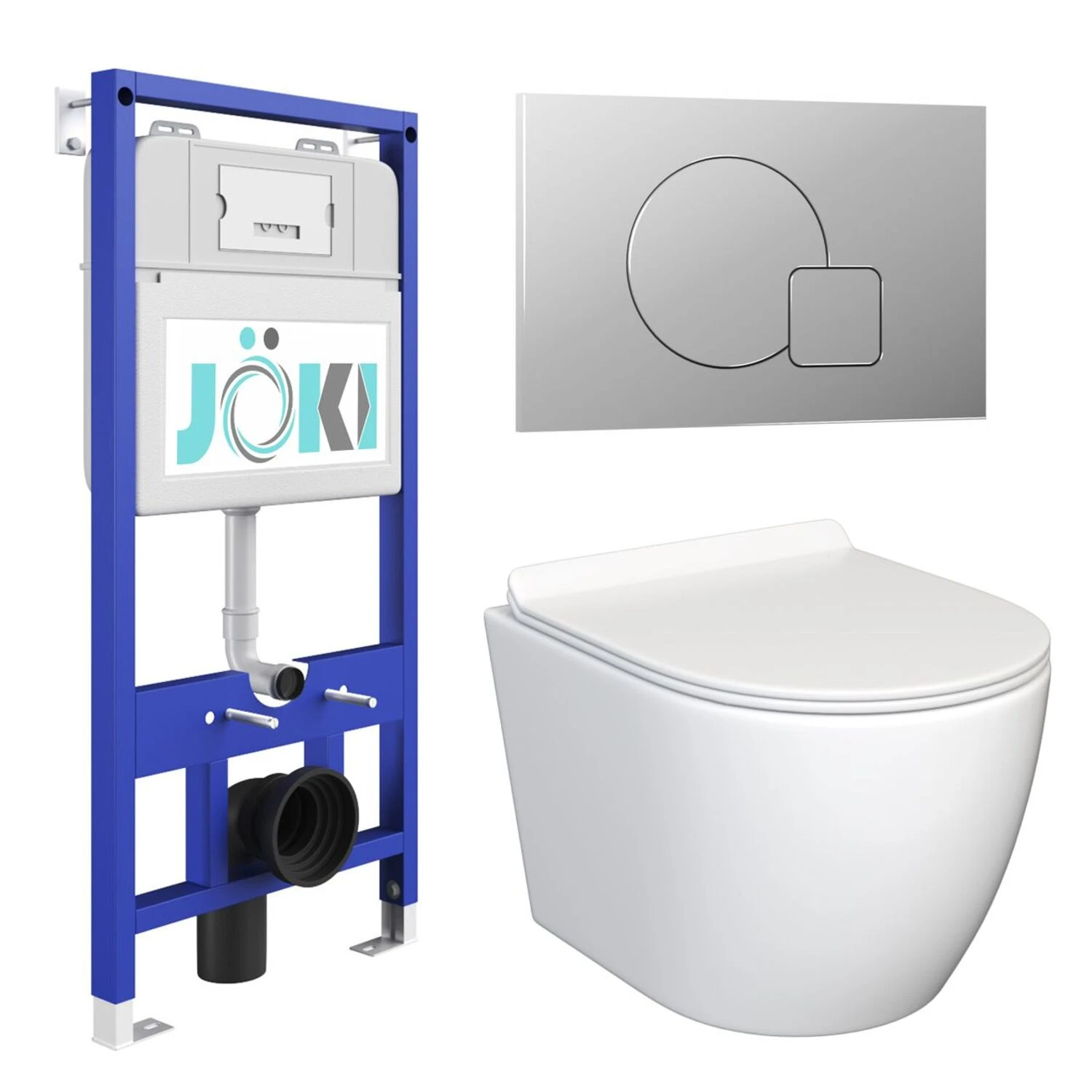 Комплект: JOKI Инсталляция JK01150+Кнопка JK022537CH хром+Stella JK1061016 белый унитаз