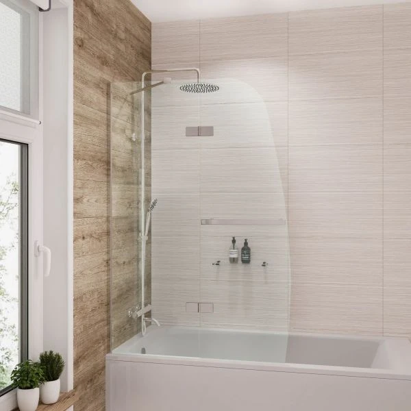 Шторка для ванны Grossman GR-102/1 100x150, с полотенцедержателем, стекло прозрачное, профиль хром