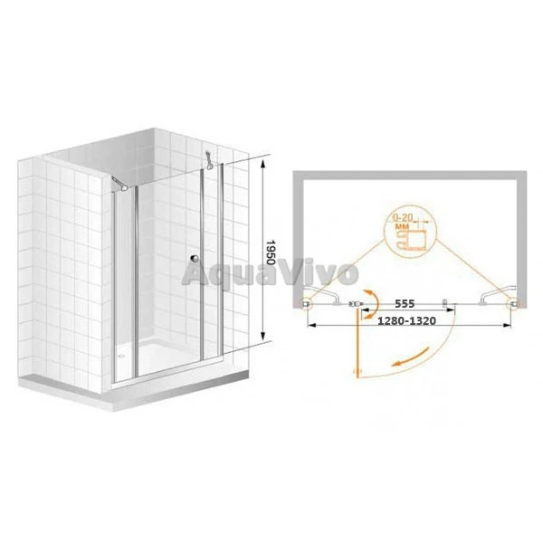 Душевая дверь Cezares ELENA-W-B-13-40+60/30-C-Cr 130, стекло прозрачное, профиль хром - фото 1