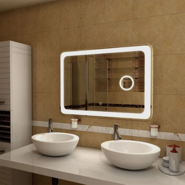 Зеркало Art & Max Latina 100x80, с подсветкой и диммером, 3-х кратным увеличением справа - фото 1
