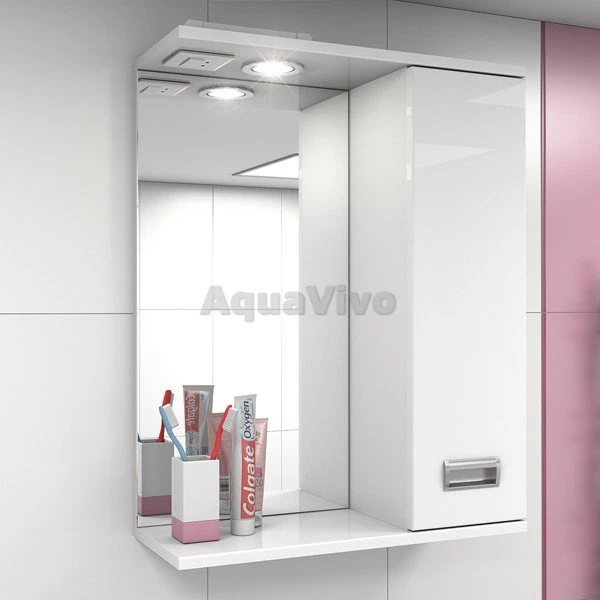 Шкаф-зеркало Какса-А Пикколо 60, правый, с подсветкой, цвет белый