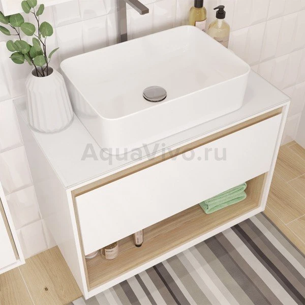Мебель для ванной Cersanit Louna 80, с раковиной Crea, цвет белый / светлое дерево