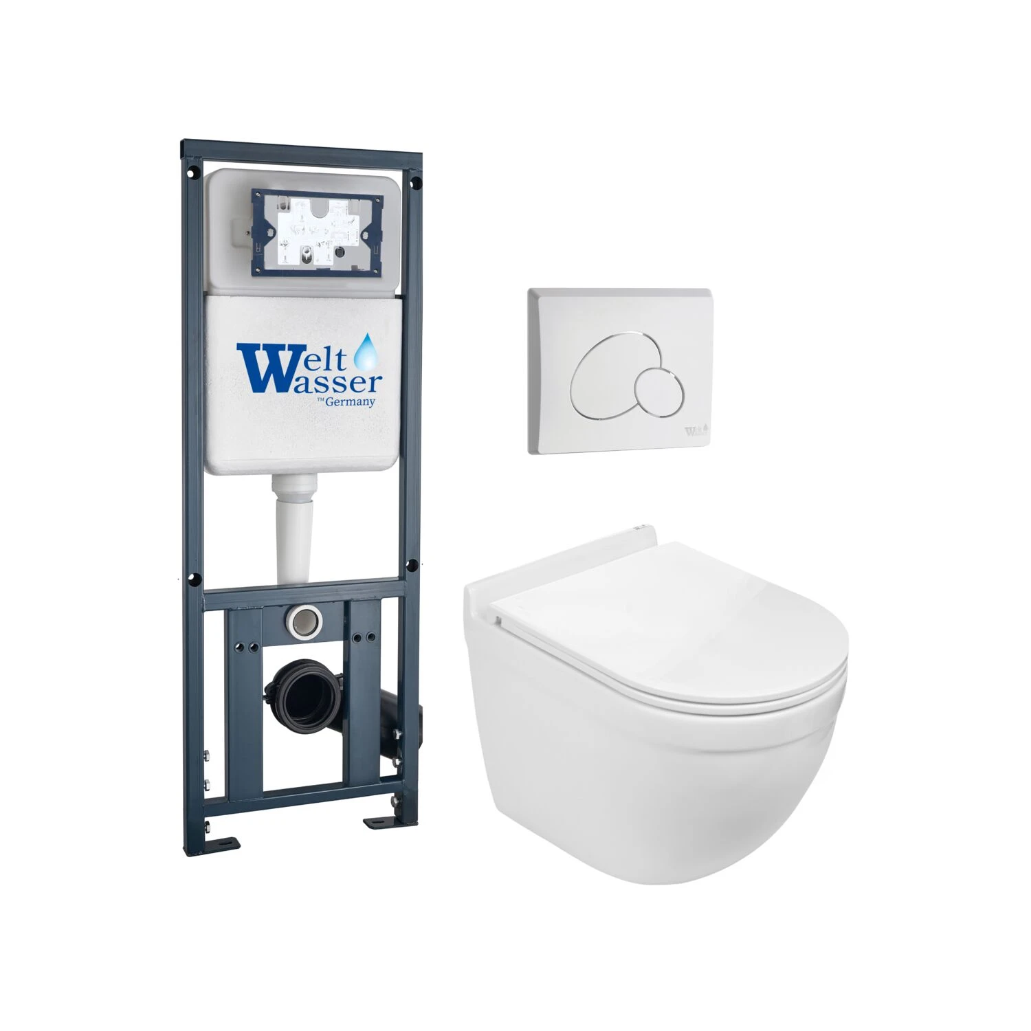 Комплект Weltwasser 10000010668 унитаза Heimbach 041 GL-WT с сиденьем микролифт и инсталляции Marberg 410 с белой кнопкой Mar 410 RD GL-WT