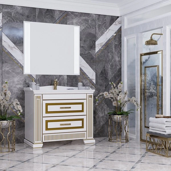 Мебель для ванной Опадирис Оникс 100, цвет белый с золотой патиной
