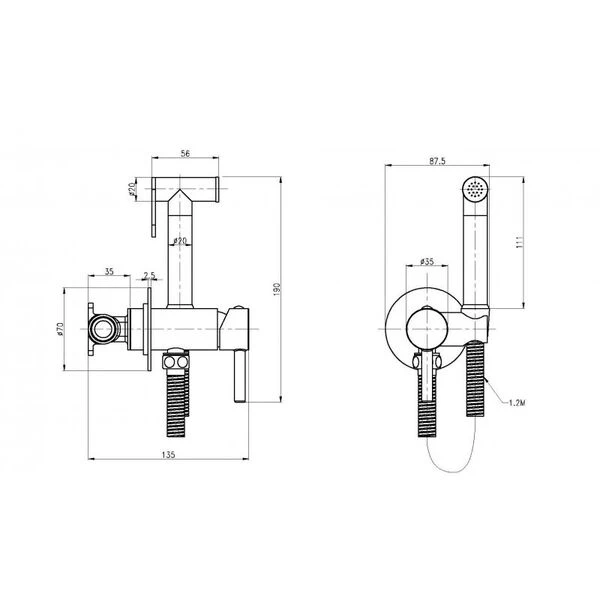 Гигиенический душ Cezares CZR-SET-DA1-ID2-FMM120-NOP, со встраиваемым смесителем, цвет черный - фото 1