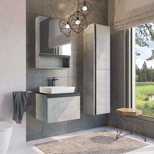 Мебель для ванной Comforty Эдинбург 60 с раковиной Comforty 9055RA-50, цвет бетон светлый