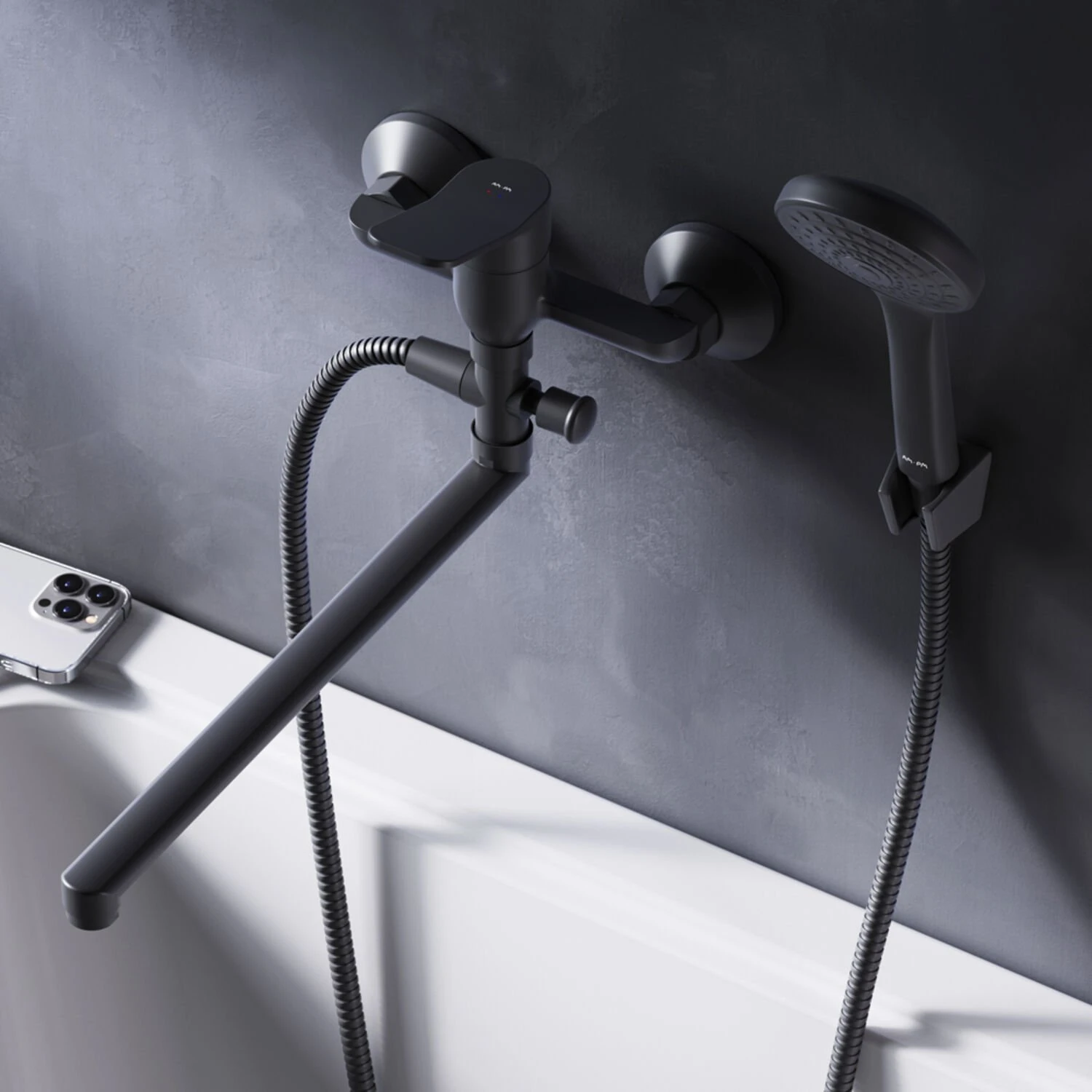 Смеситель AM.PM X-Joy F85A90122 для ванны с душем, цвет черный - фото 1