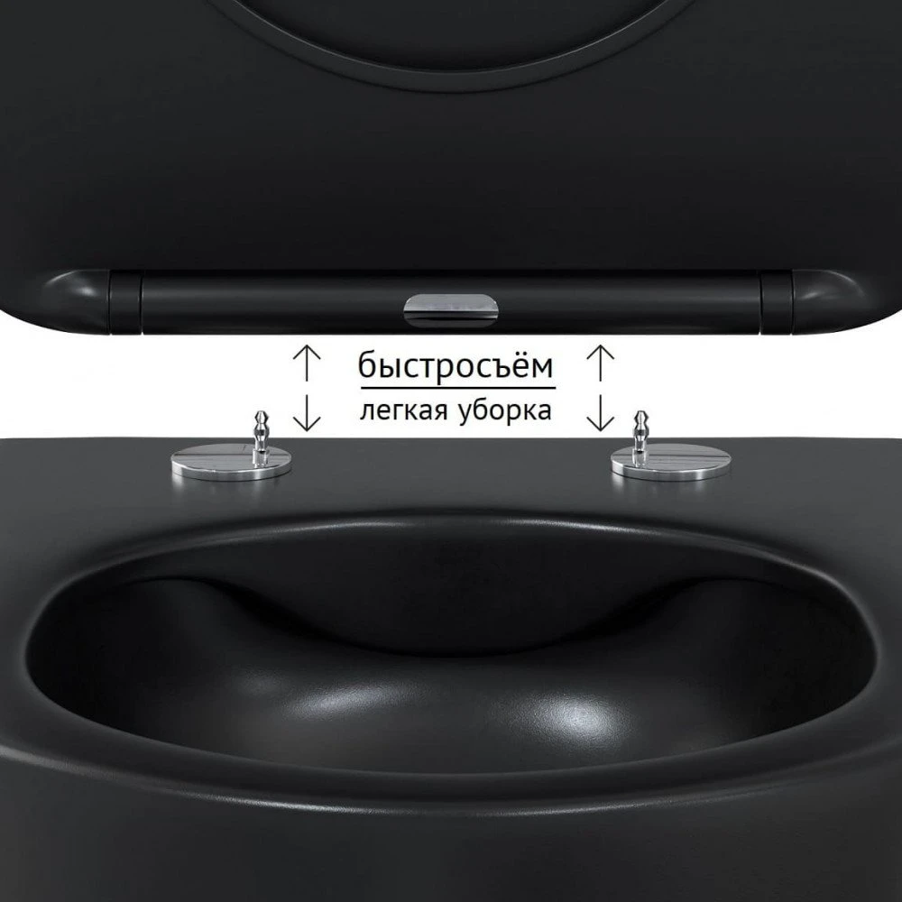 Комплект Berges 043325 унитаза Ventas Black с сиденьем микролифт и инсталляции Atom Line с кнопкой Soft Touch черной / хром глянец - фото 1