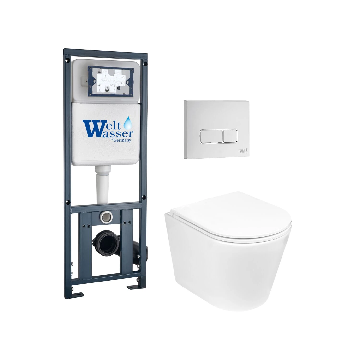 Комплект Weltwasser 10000011511 унитаза Salzbach 043 GL-WT с сиденьем микролифт и инсталляции Marberg 410 с кнопкой Marberg 410 SE GL-WT белой глянцевой