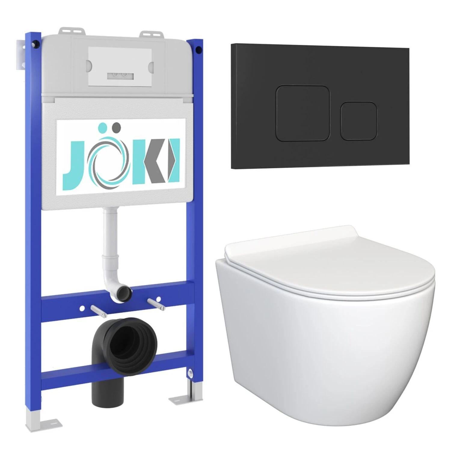 Комплект: JOKI Инсталляция JK03351+Кнопка JK702534BM черный+Stella JK1061016 унитаз белый