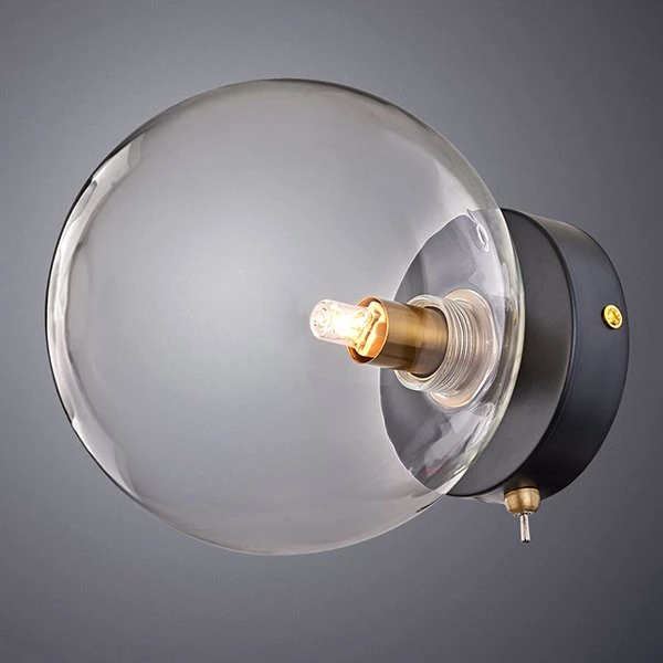 Бра Arte Lamp Vincent A7790AP-1BK, арматура черная, плафон стекло прозрачное, 15х18 см - фото 1