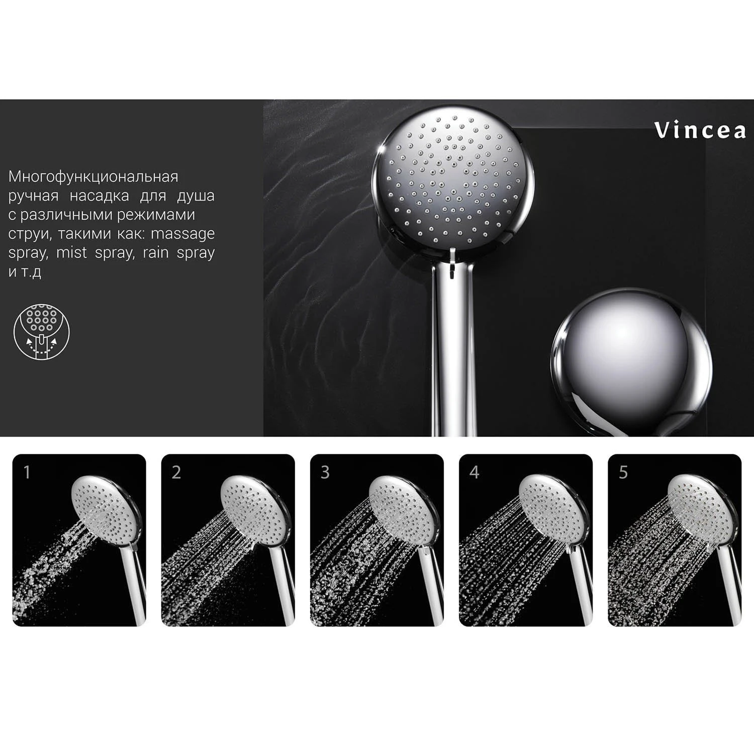 Душевой комплект Vincea Esse VSFW-1E1MB, встраиваемый, цвет черный - фото 1