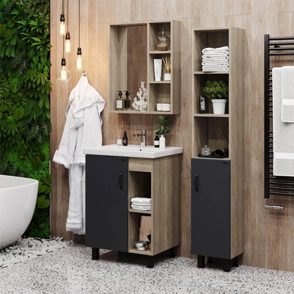 Мебель для ванной Оника Тимбер 60.01, под раковину Como, цвет серый матовый / дуб сонома