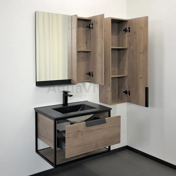 Мебель для ванной Comforty Бонн 75, с черной раковиной, цвет дуб темный - фото 1