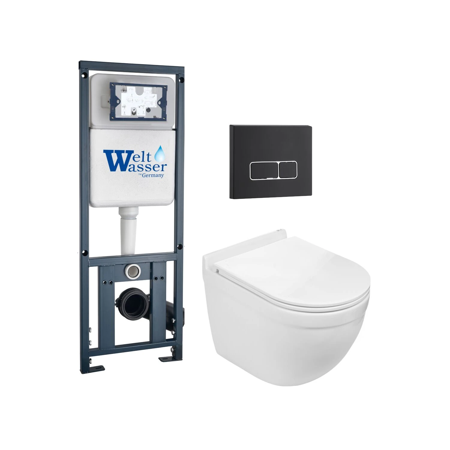 Комплект Weltwasser 10000010672 унитаза Heimbach 041 GL-WT с сиденьем микролифт и инсталляции Marberg 410 с черной кнопкой Mar 410 SE MT-BL